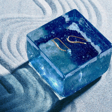 K18 2-Way Random-Cut Wave Design Pierced Earrings＿ウェーブカットデザインピアス