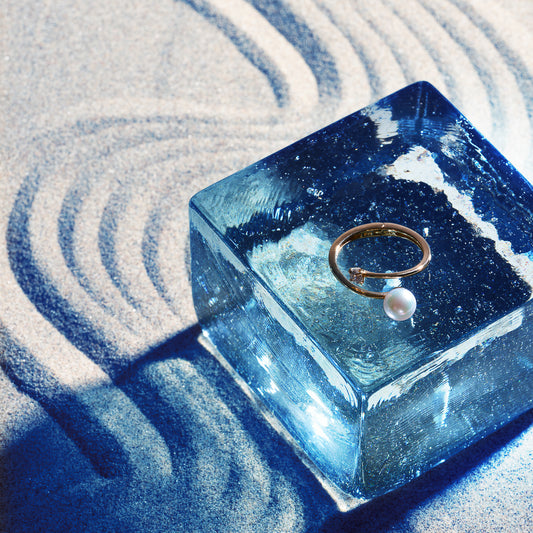 K18 Adjustable Ring with 6mm Akoya Pearl and 0.1ct Diamond＿アコヤ真珠/ダイヤフリーサイズリング