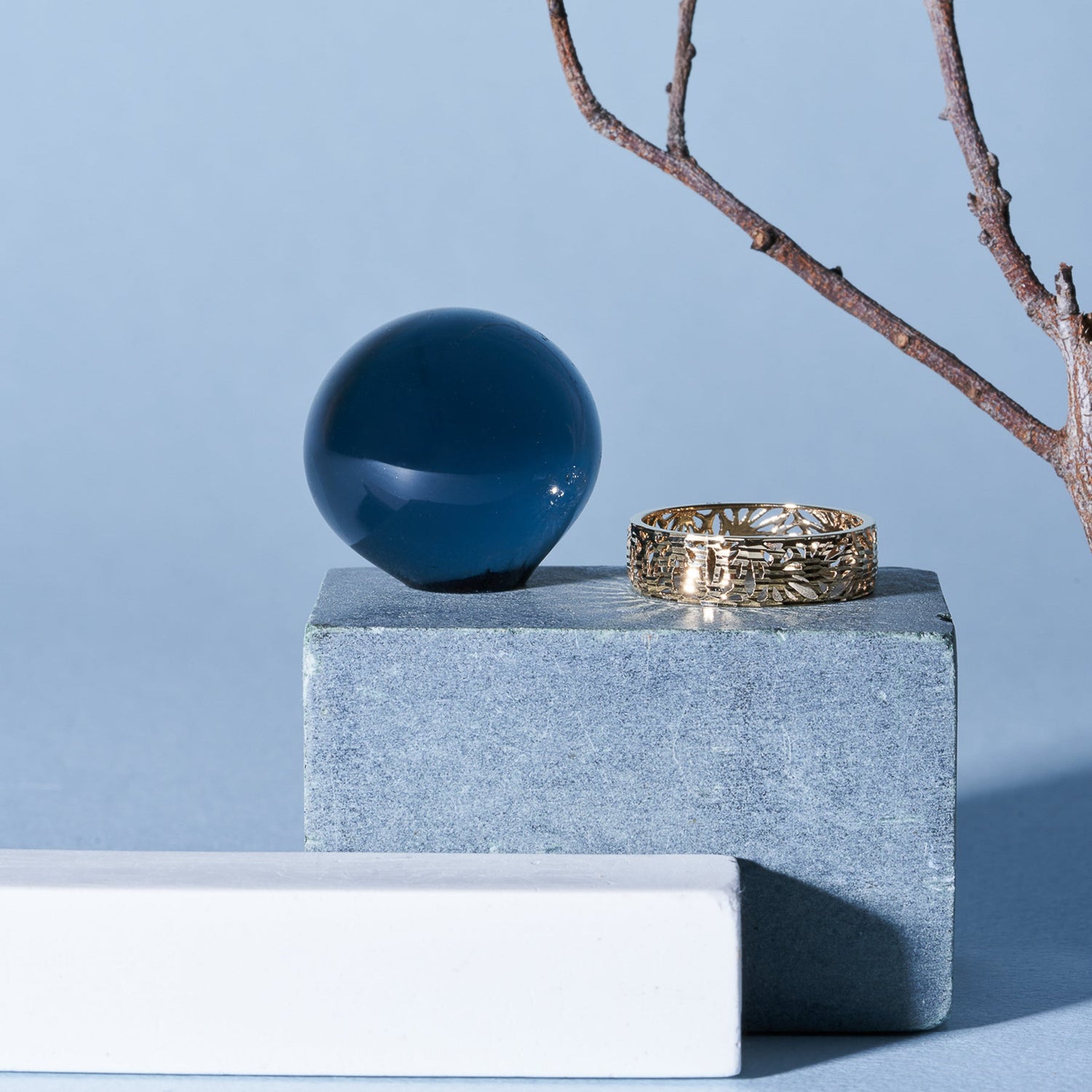 K18 Openwork Random Cut Wide Ring＿透かしデザインワイドリング