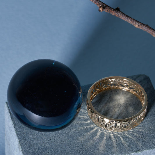 K18 Openwork Random Cut Wide Ring＿透かしデザインワイドリング