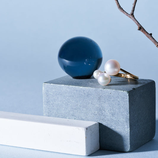 K18 Adjustable Ring with Three Akoya Pearls (4 / 6 / 8mm)＿アコヤ真珠フリーサイズリング