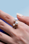 K18 Adjustable Ring with Three Akoya Pearls (4 / 6 / 8mm)＿アコヤ真珠フリーサイズリング