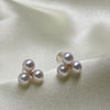 K18 Triple Akoya Pearl & Diamond Flower Earrings(5-5.5mm)＿K18 3珠アコヤ真珠 ダイヤモンドフラワーピアス