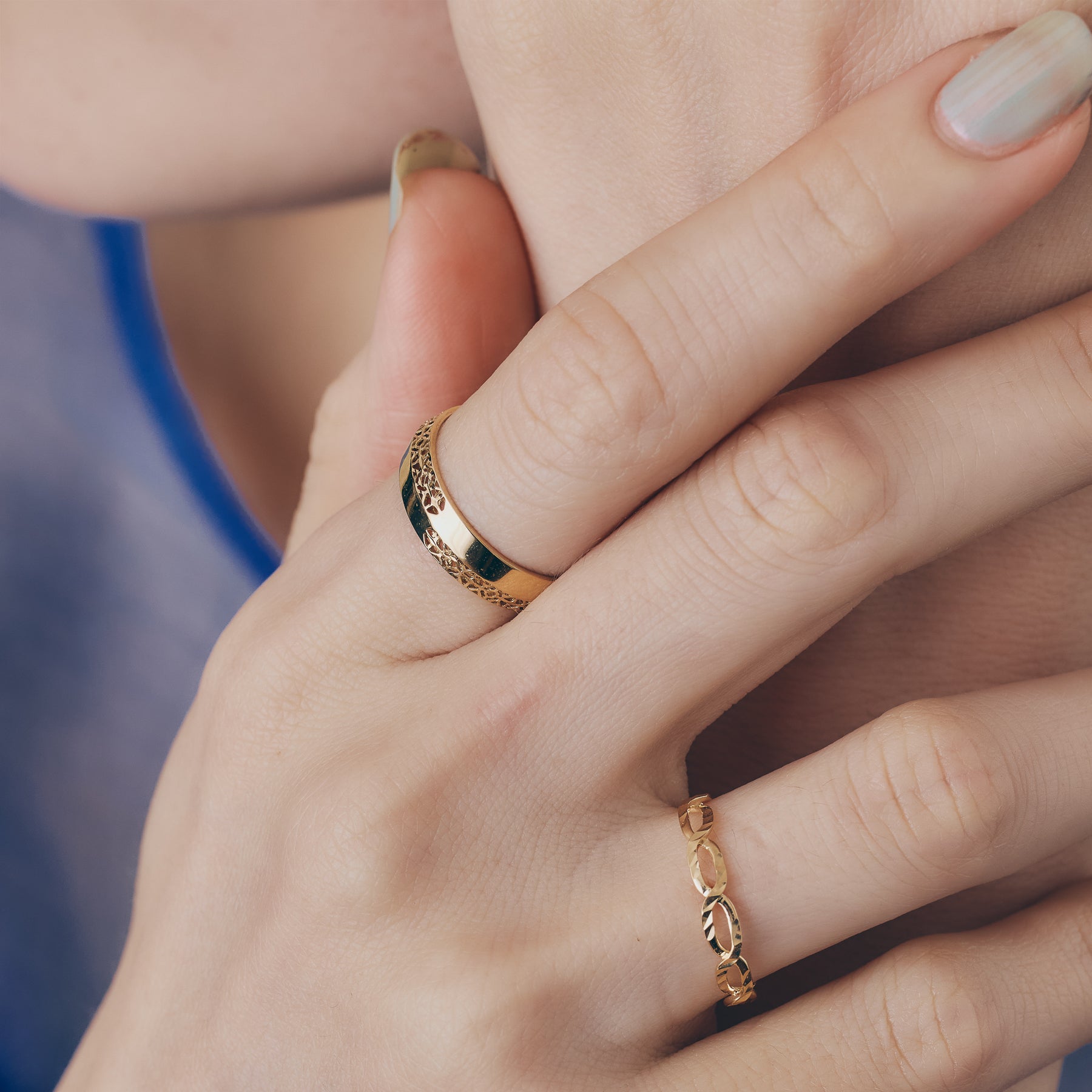 K18 Openwork Combination Design Ring YG/PG/WG＿コンビネーション