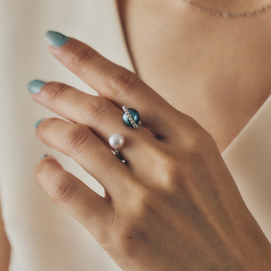 K18/Pt900 Double Pearl Free-Size Ring(8.5mm)＿K18/Pt900 ダブルパール フリーサイズリング