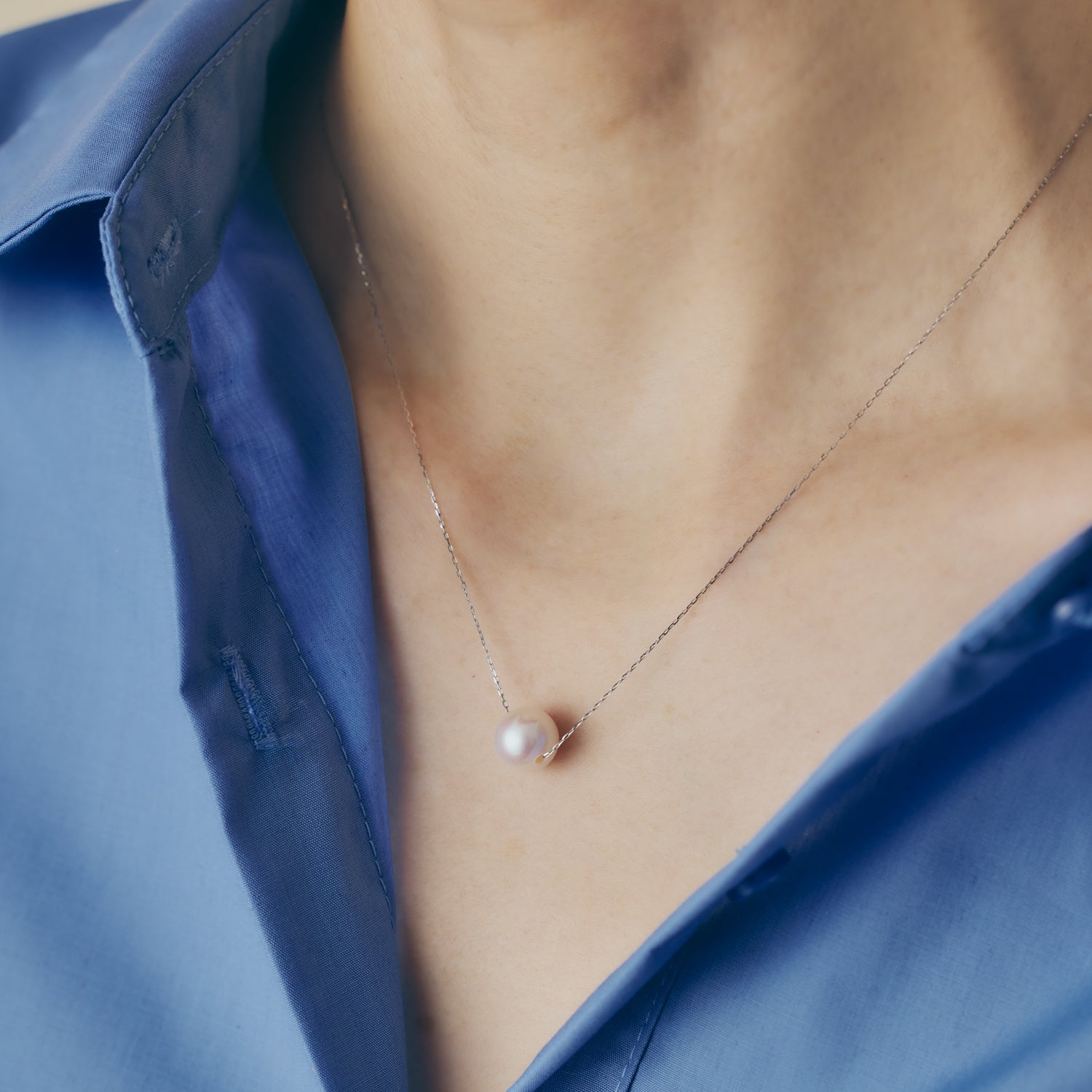 Pt900 Akoya Pearl Through Pendant Necklace(9mm)＿Pt900 アコヤ真珠 スルーペンダントネックレス