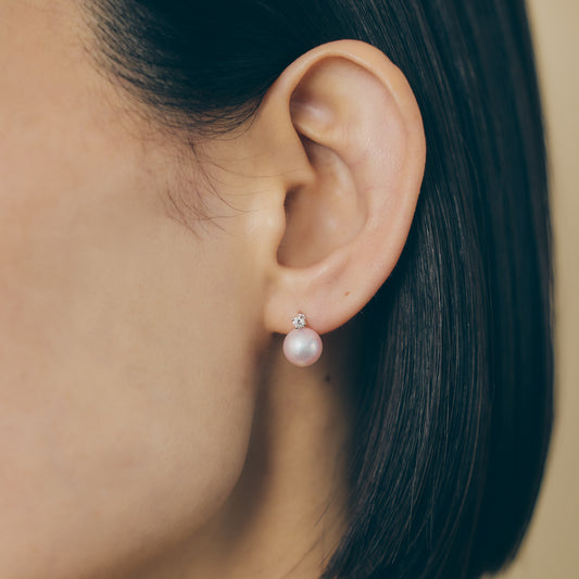 K18WG Akoya Pearl & Diamond Stud Earrings(7.5mm, 0.02ct×2)＿K18WG 花珠アコヤ真珠 ダイヤモンドピアス (コピー)