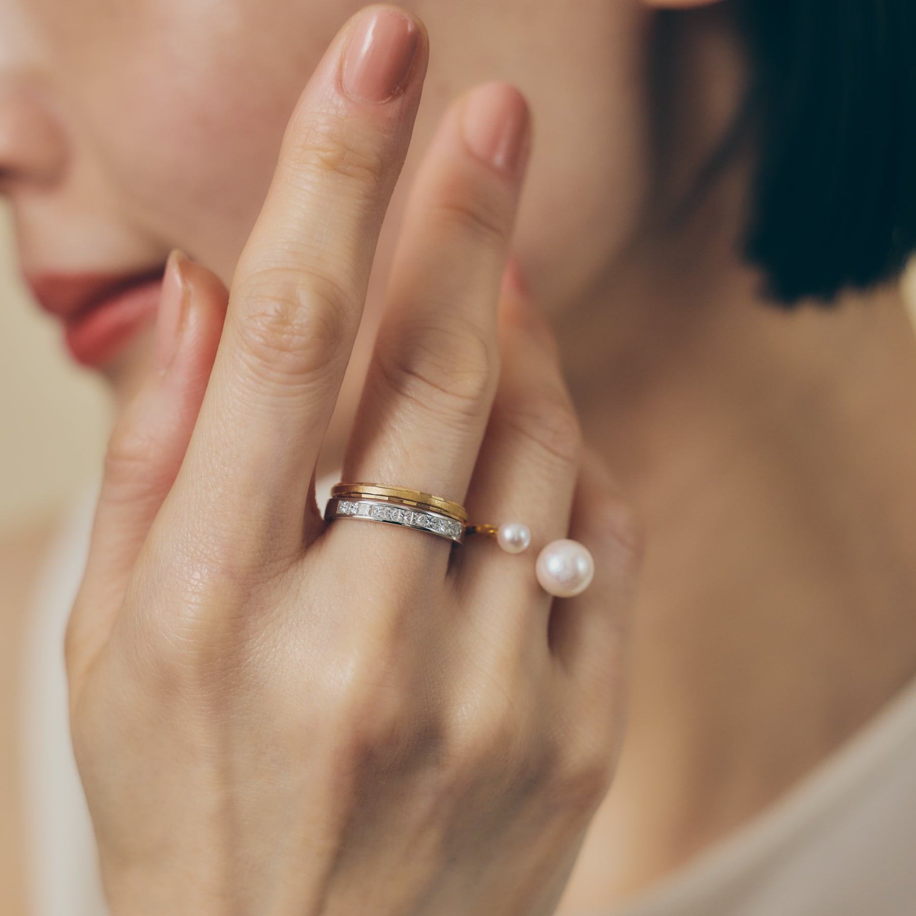 Pt900 ハーフエタニティ ダイヤモンド リング 8号 Pt900 Half Eternity Ring with Diamond＿Pt900 ハーフエタニティ