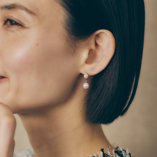 K18 Double Akoya Pearl 2-Way Earrings(7-7.5mm / 5-5.5mm)＿K18 ダブルアコヤ真珠 2ウェイピアス