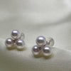 K18 Triple Akoya Pearl & Diamond Flower Earrings(5-5.5mm)＿K18 3珠アコヤ真珠 ダイヤモンドフラワーピアス