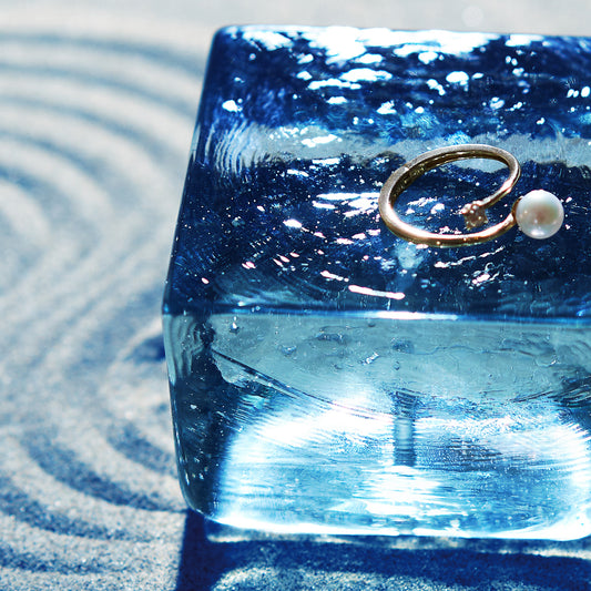 K18 Adjustable Ring with 6mm Akoya Pearl and 0.1ct Diamond＿アコヤ真珠/ダイヤフリーサイズリング