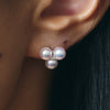 K18 Triple Akoya Pearl & Diamond Flower Earrings(5-5.5mm)＿K18 3珠アコヤ真珠 ダイヤモンドフラワーピアス