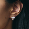 K18 Triple Akoya Pearl & Diamond Flower Earrings(5-5.5mm)＿K18 3珠アコヤ真珠 ダイヤモンドフラワーピアス