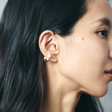 Akoya Pearl 4Stone hexagon Cuff(4.5-5mm)＿あこや真珠 4珠 六角形 イヤーカフ