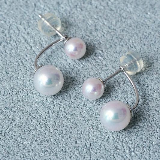 K18 Double Akoya Pearl 2-Way Earrings(7-7.5mm / 5-5.5mm)＿K18 ダブルアコヤ真珠 2ウェイピアス