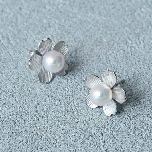 Akoya Pearl Sakura Motif Earrings(7mm)＿アコヤ真珠 さくらモチーフピアス