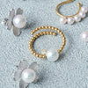 K18 Free-Size Akoya Pearl & Diamond Ring(6.5mm, 0.05ct)＿K18 アコヤ真珠 ダイヤモンド フリーサイズリング