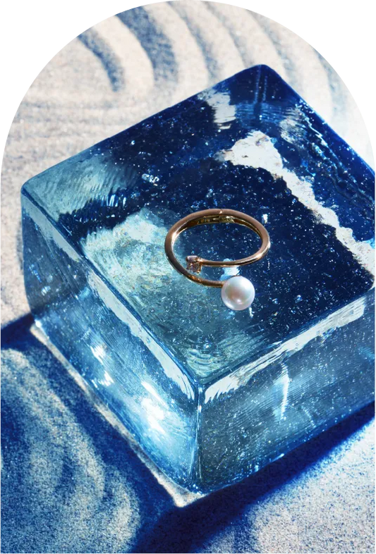 K18 Adjustable Ring with 6mm Akoya Pearl and 0.1ct Diamond＿アコヤ真珠/ダイヤフリーサイズリング