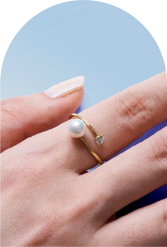 K18 Adjustable Ring with 6mm Akoya Pearl and 0.1ct Diamond＿アコヤ真珠/ダイヤフリーサイズリング